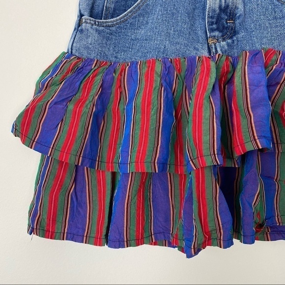 VTG WRANGLER Y2K Recycled Denim Ruffle skirt Tiny Size 23 Stripes Retro - Picture 3 of 6